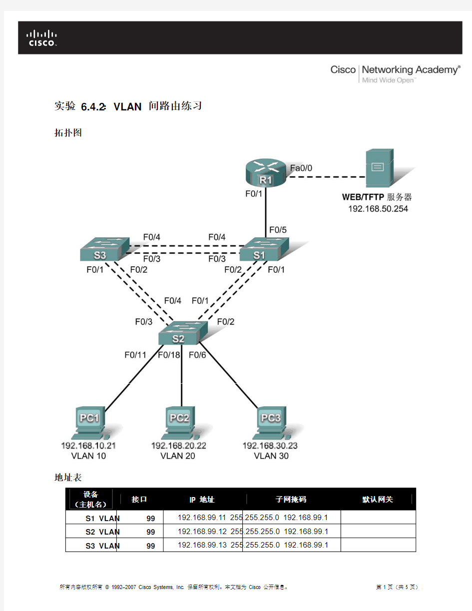 实验 6.4.2：VLAN 间路由练习