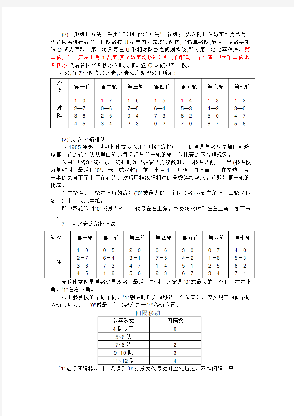 单循环赛制赛程安排方法