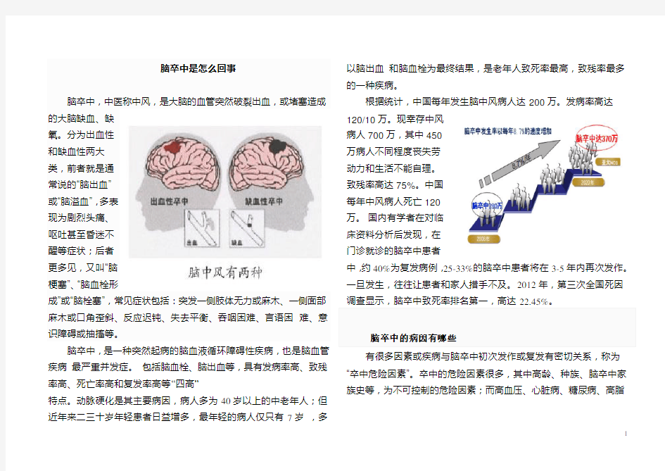 脑卒中健康教育宣传资料