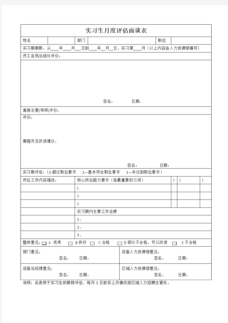 实习生月度评估面谈表