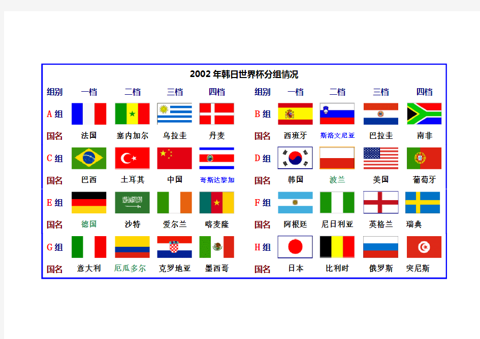 2002年韩日世界杯分组情况