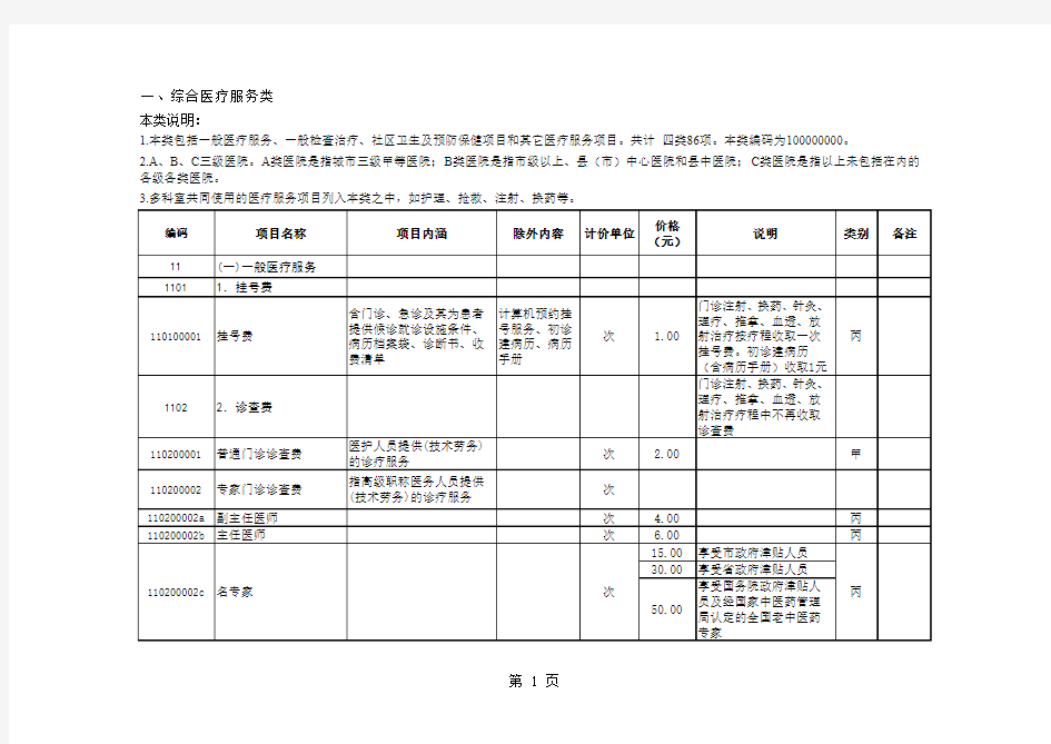 辽宁省诊疗收费标准