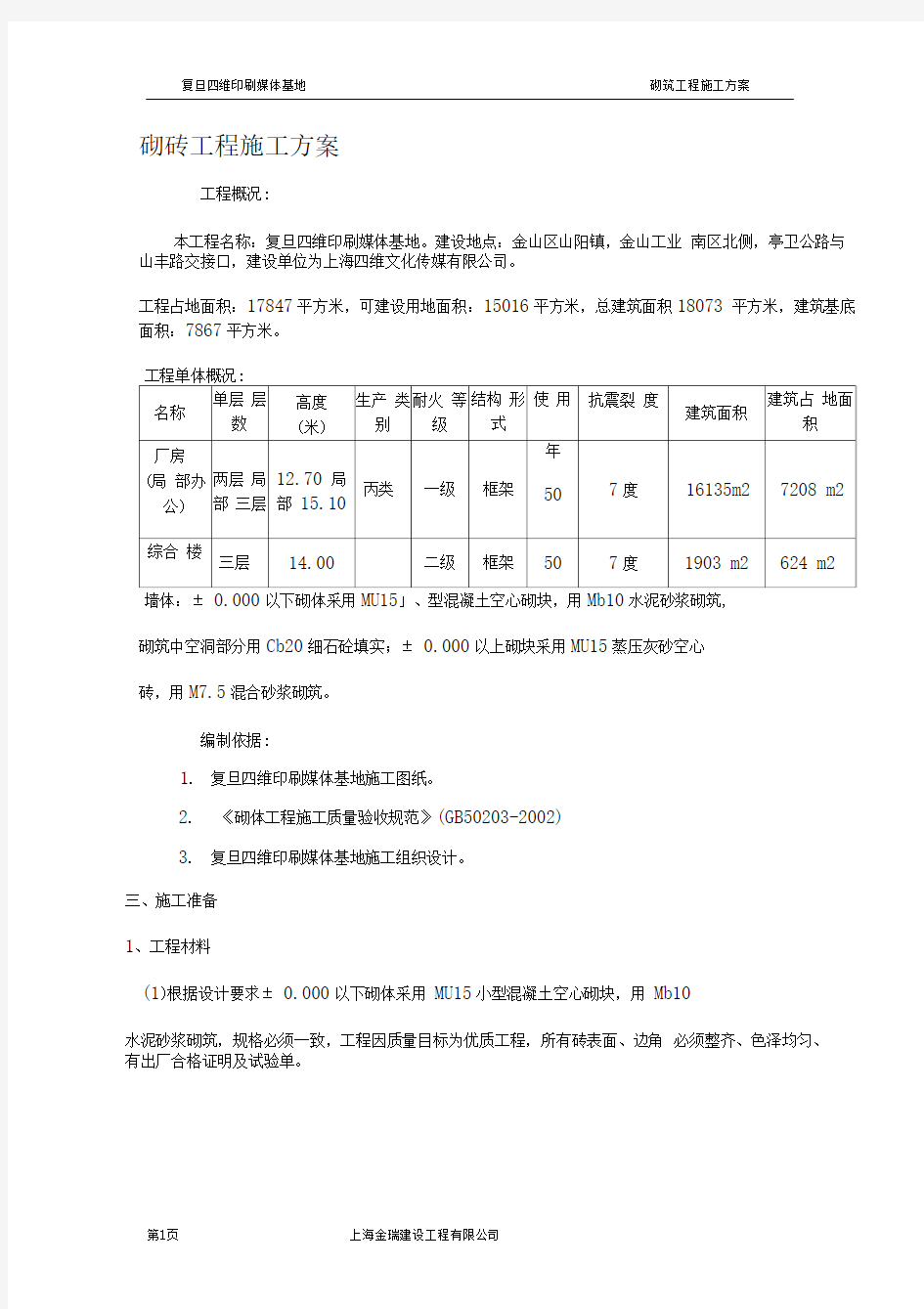 砌砖工程施工方案