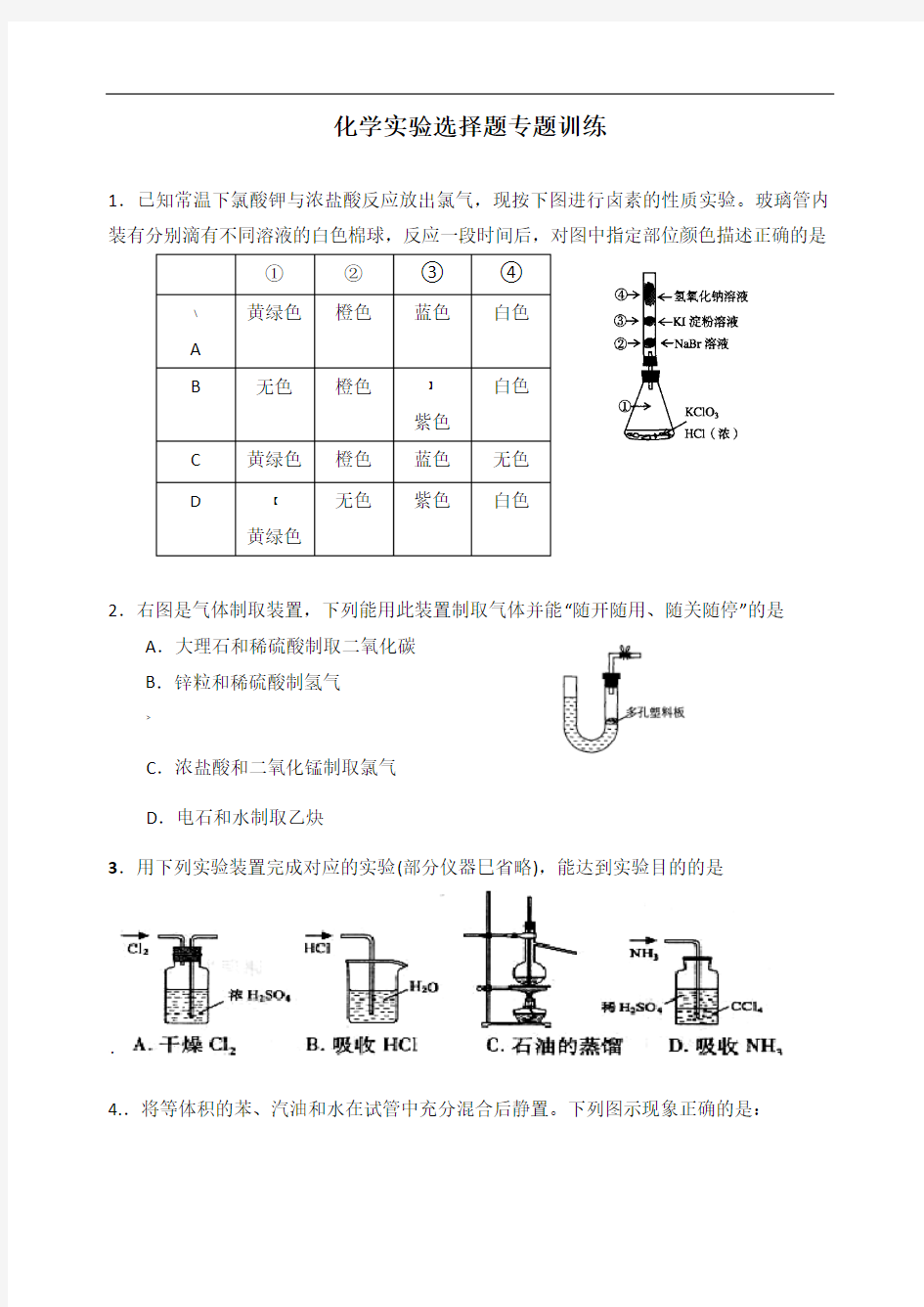 高考化学实验专题训练——实验装置图