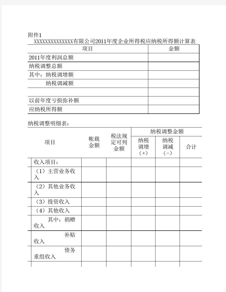 最新企业所得税应纳税所得额计算表