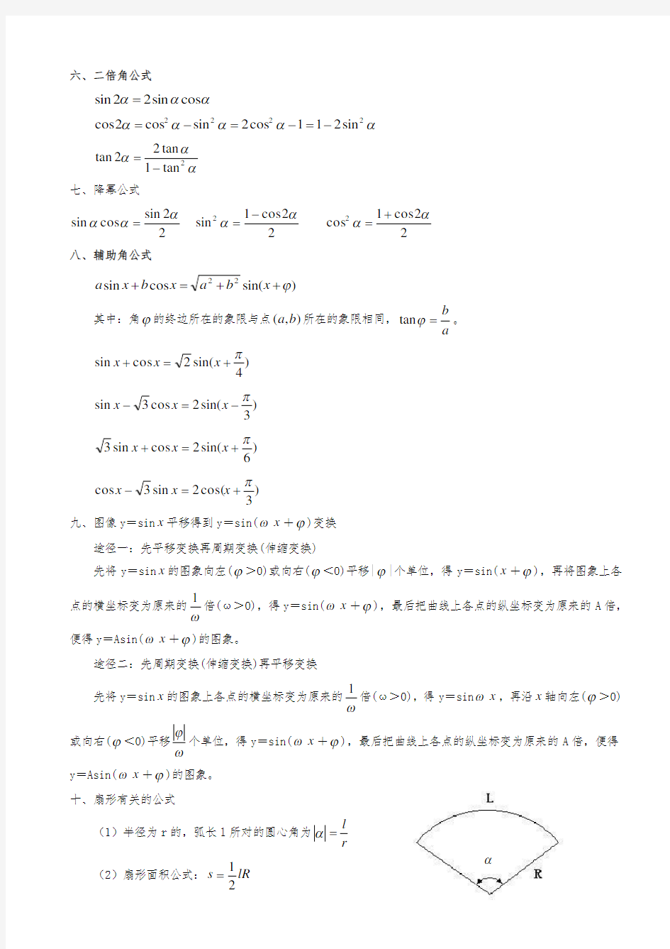 高中数学必修4——三角与向量公式大全