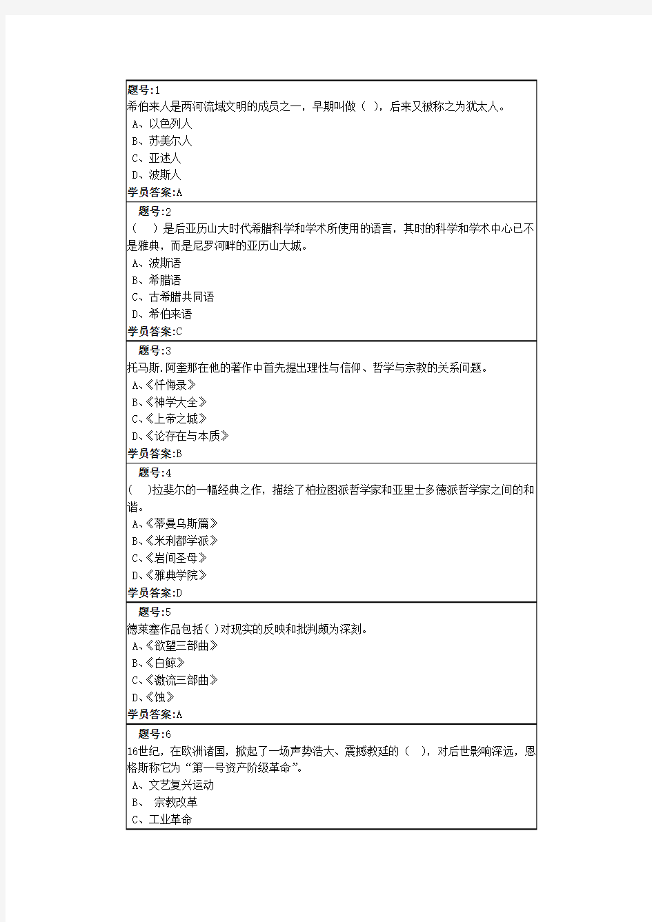 南大远程教育 西方文化第2次作业-推荐下载