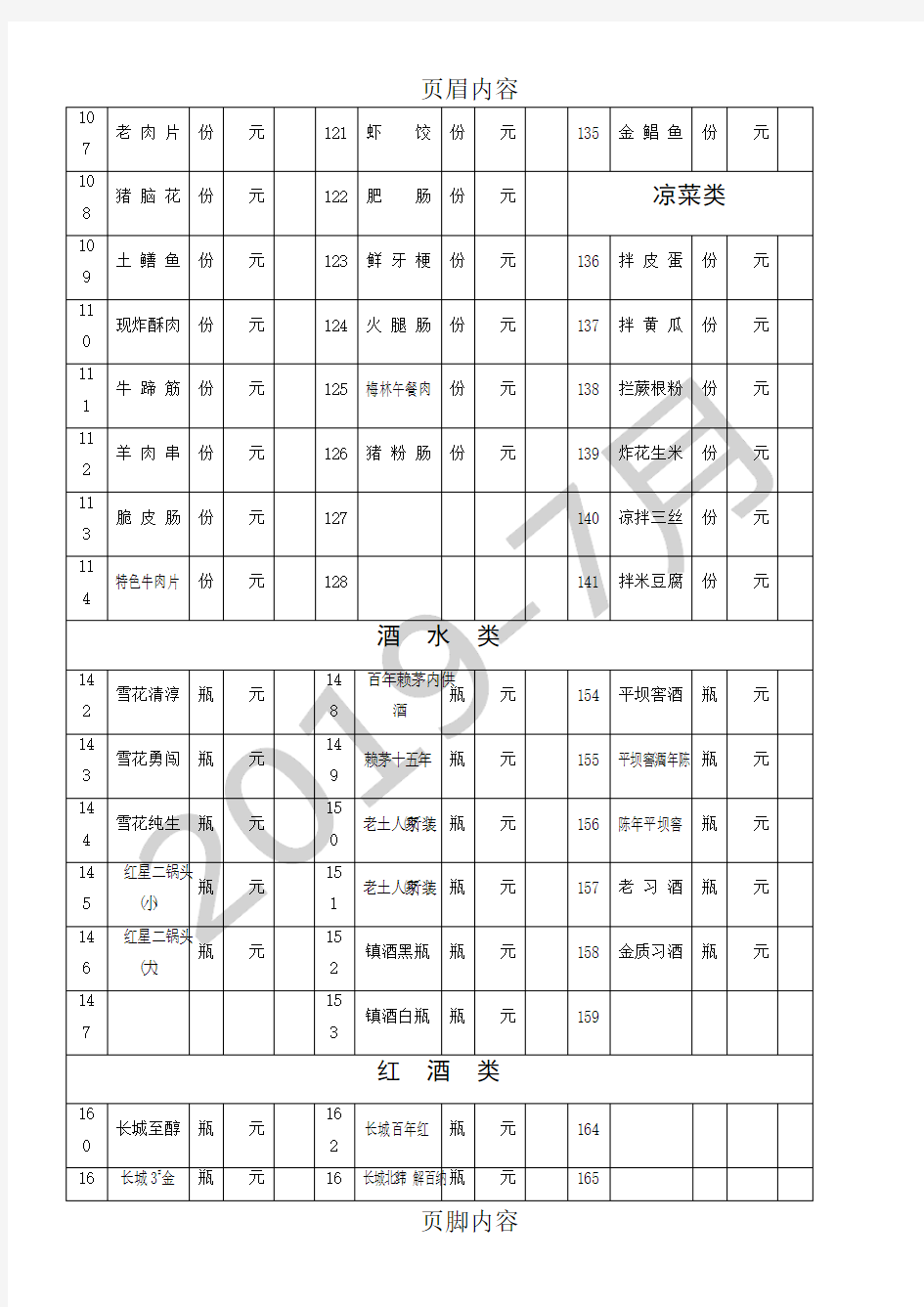 火锅店菜谱、点菜单