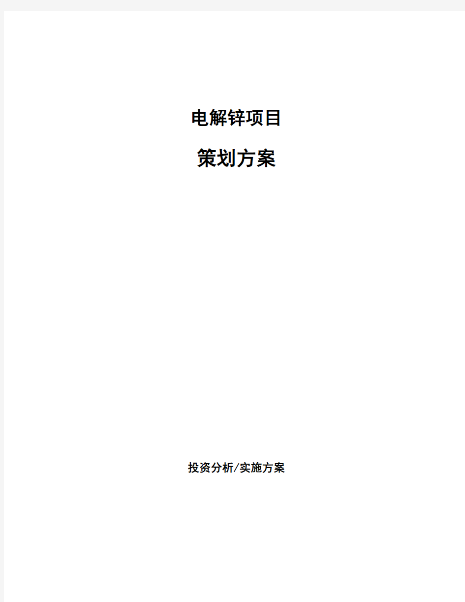 电解锌项目策划方案