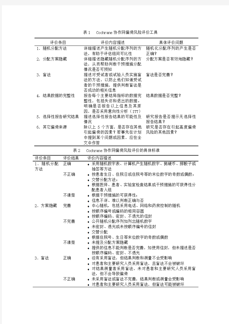 (完整版)Cochrane协作网偏倚风险评价工具