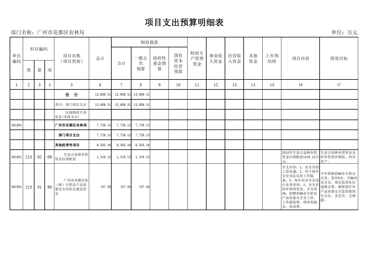 项目支出预算明细表