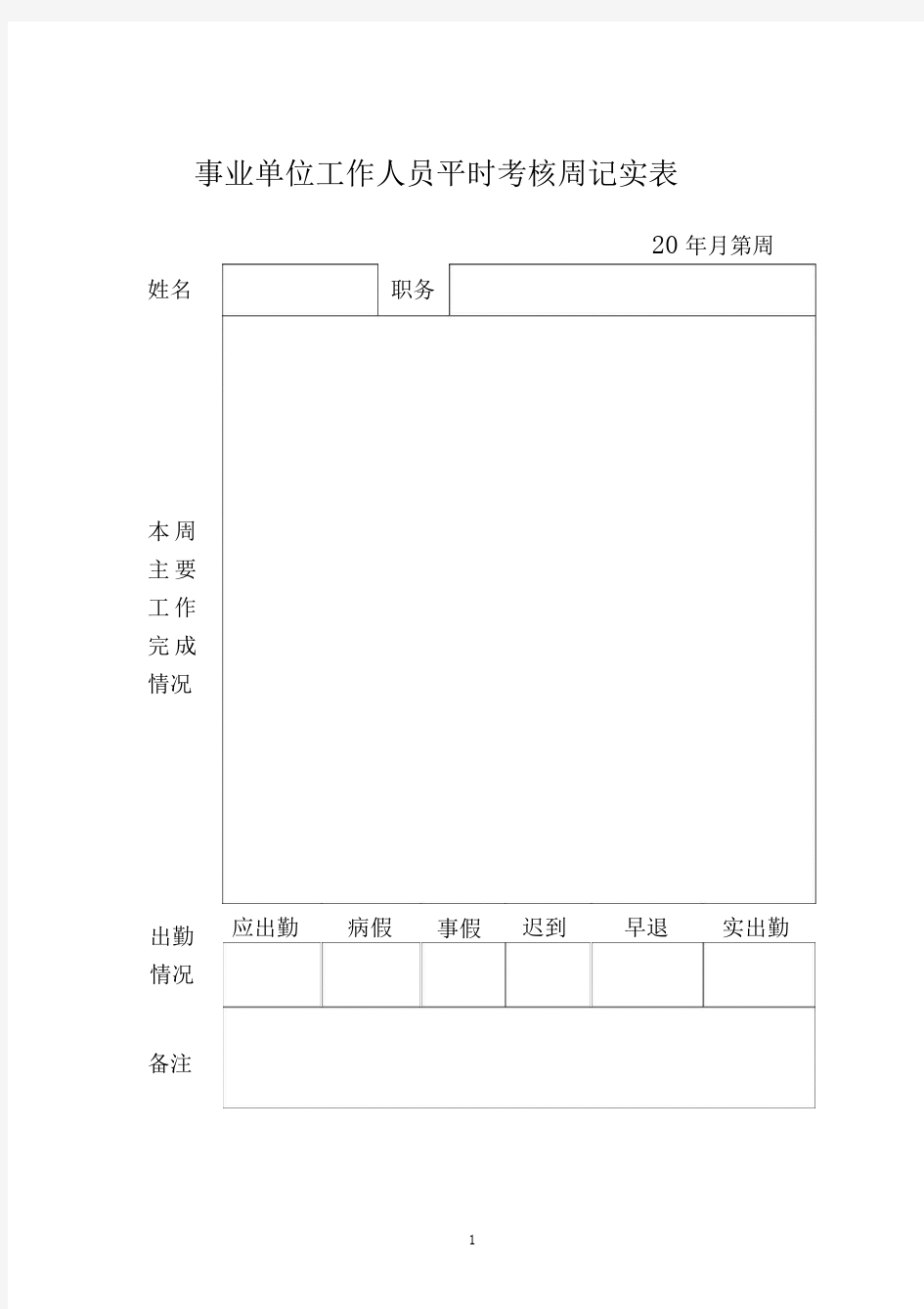 事业单位工作人员日常考核表