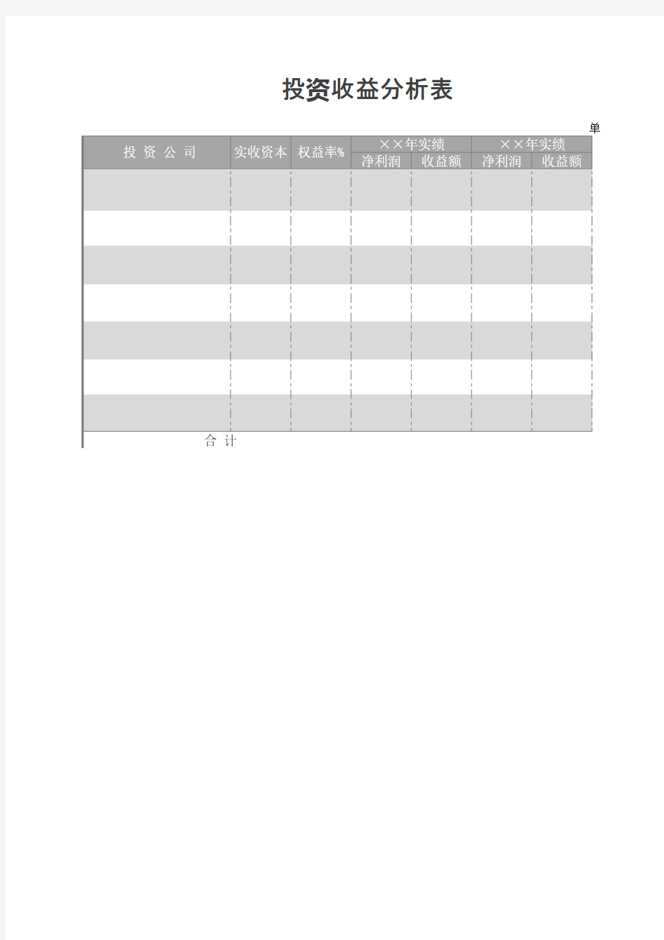 投资收益分析表样本