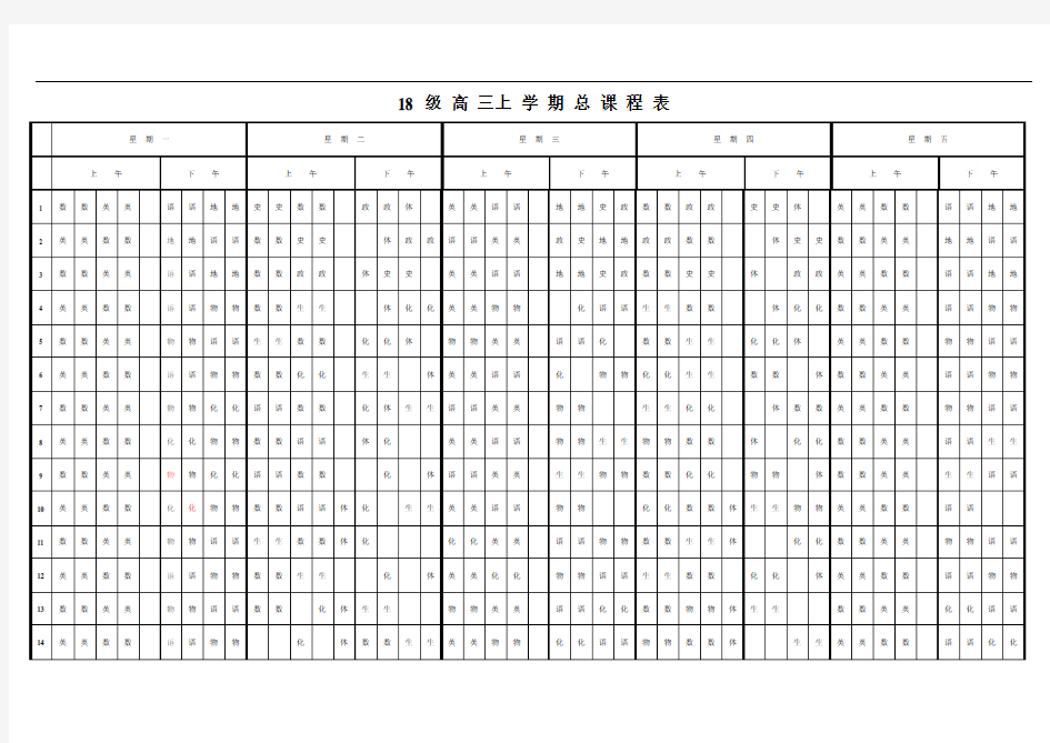 18级高三上学期总课程表