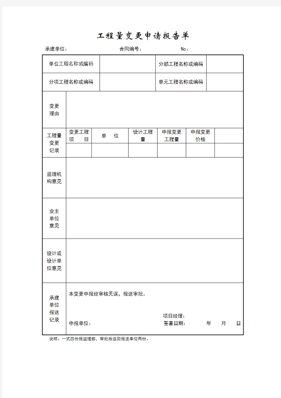 工程量变更申请报告单