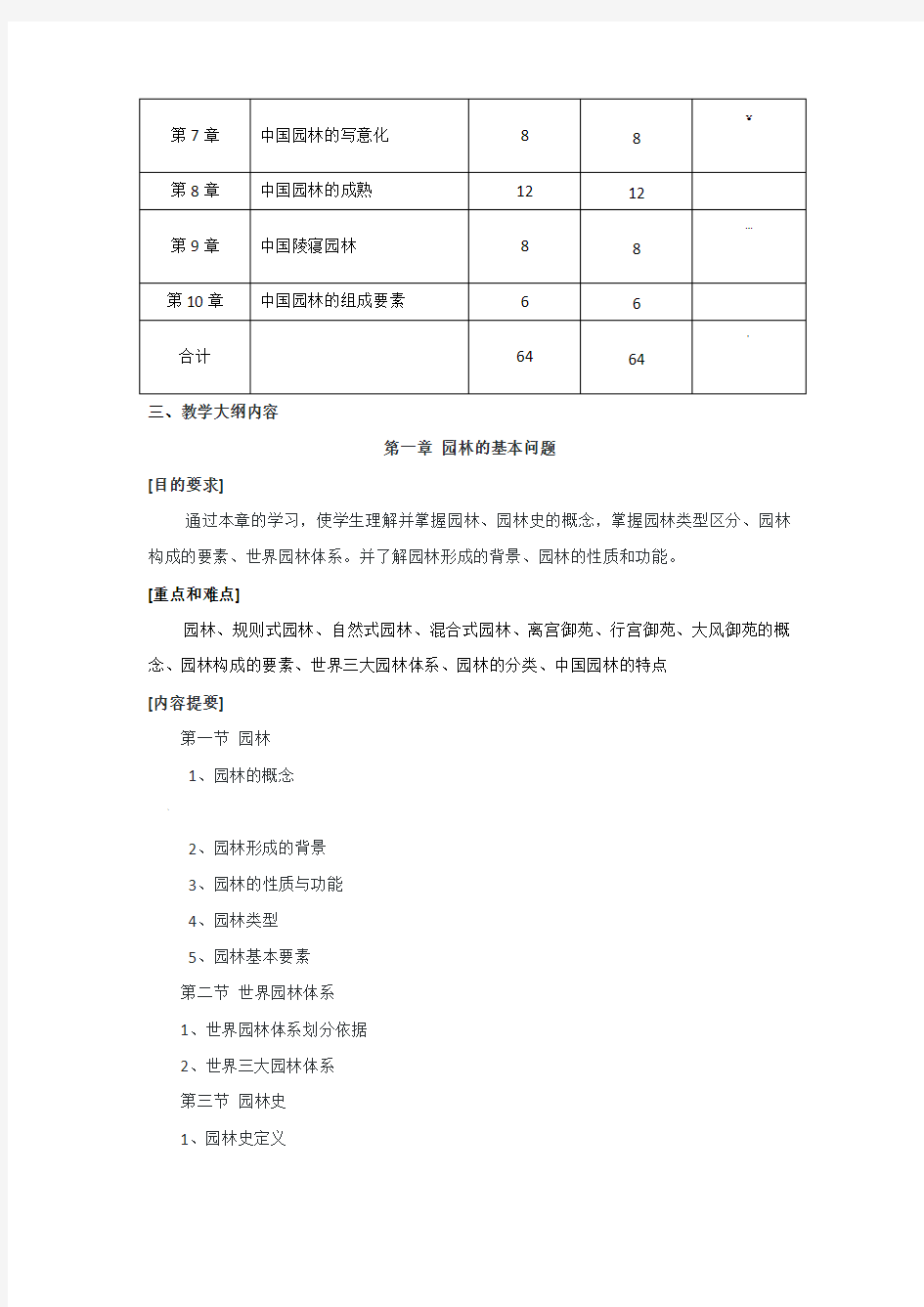 《中外园林史》教学大纲