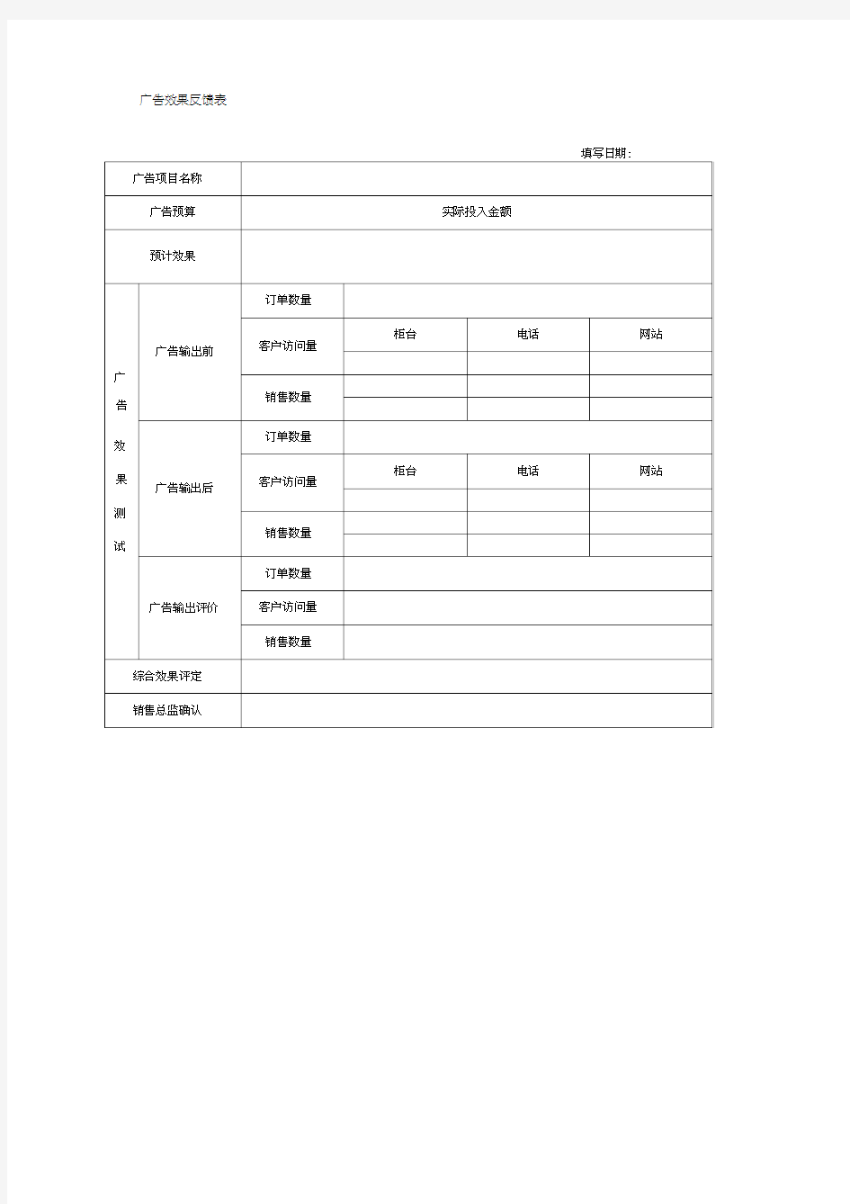 广告效果反馈表