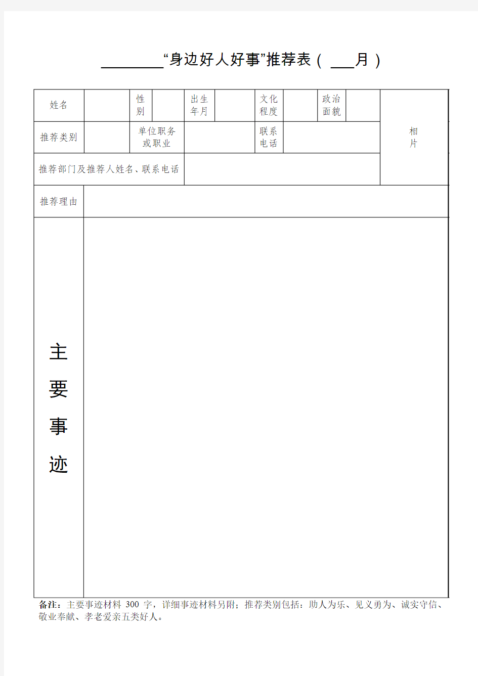 身边好人好事推荐表