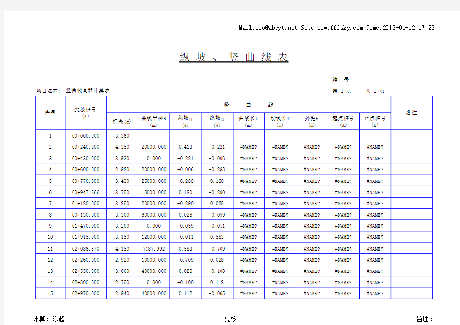 图纸竖曲线高程计算程序