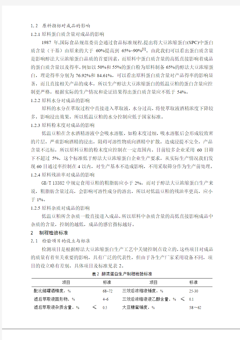 醇法大豆浓缩蛋白质量标准的建立