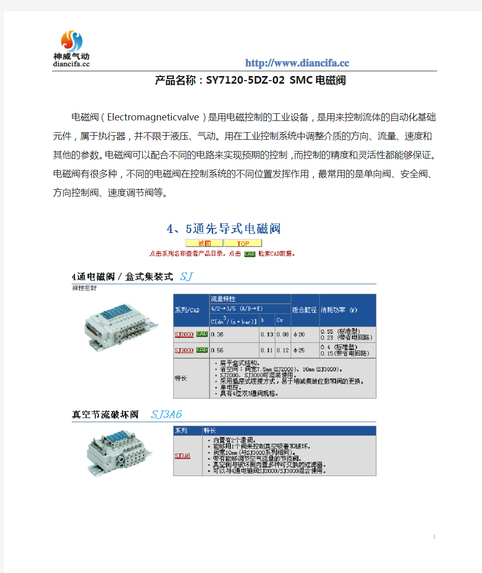 SY7120-5DZ-02 SMC电磁阀