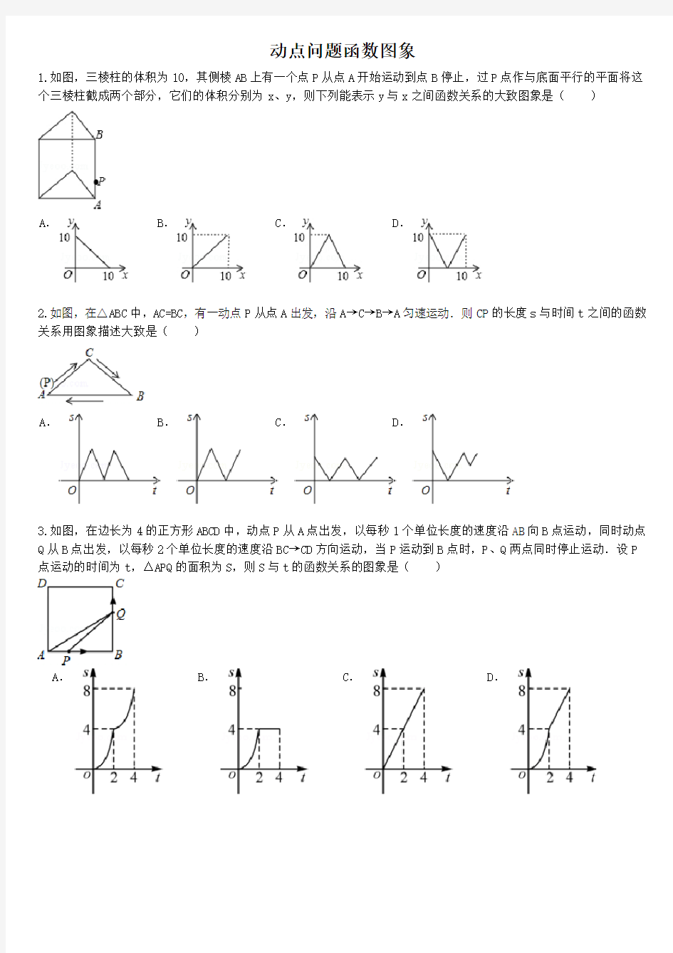 中考复习 动点问题函数图像