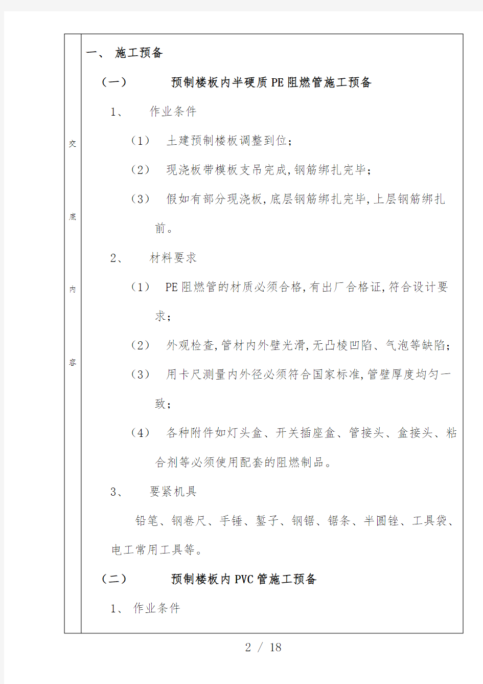 分项工程质量技术交底卡