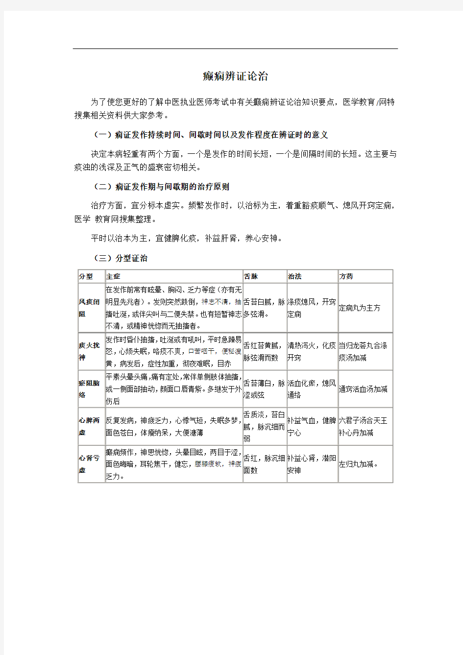 中医癫痫辨证论治