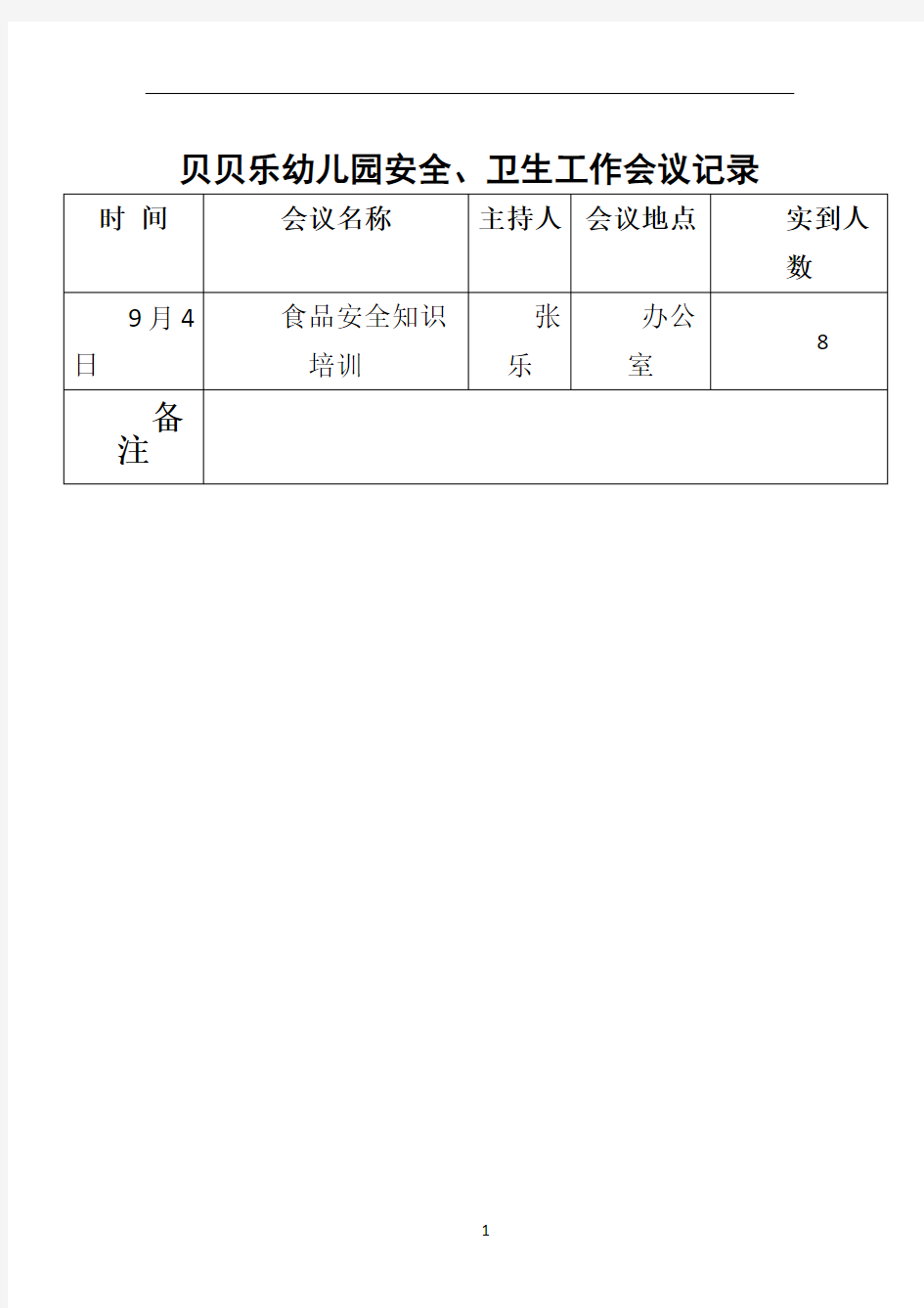 幼儿园食品安全培训记录