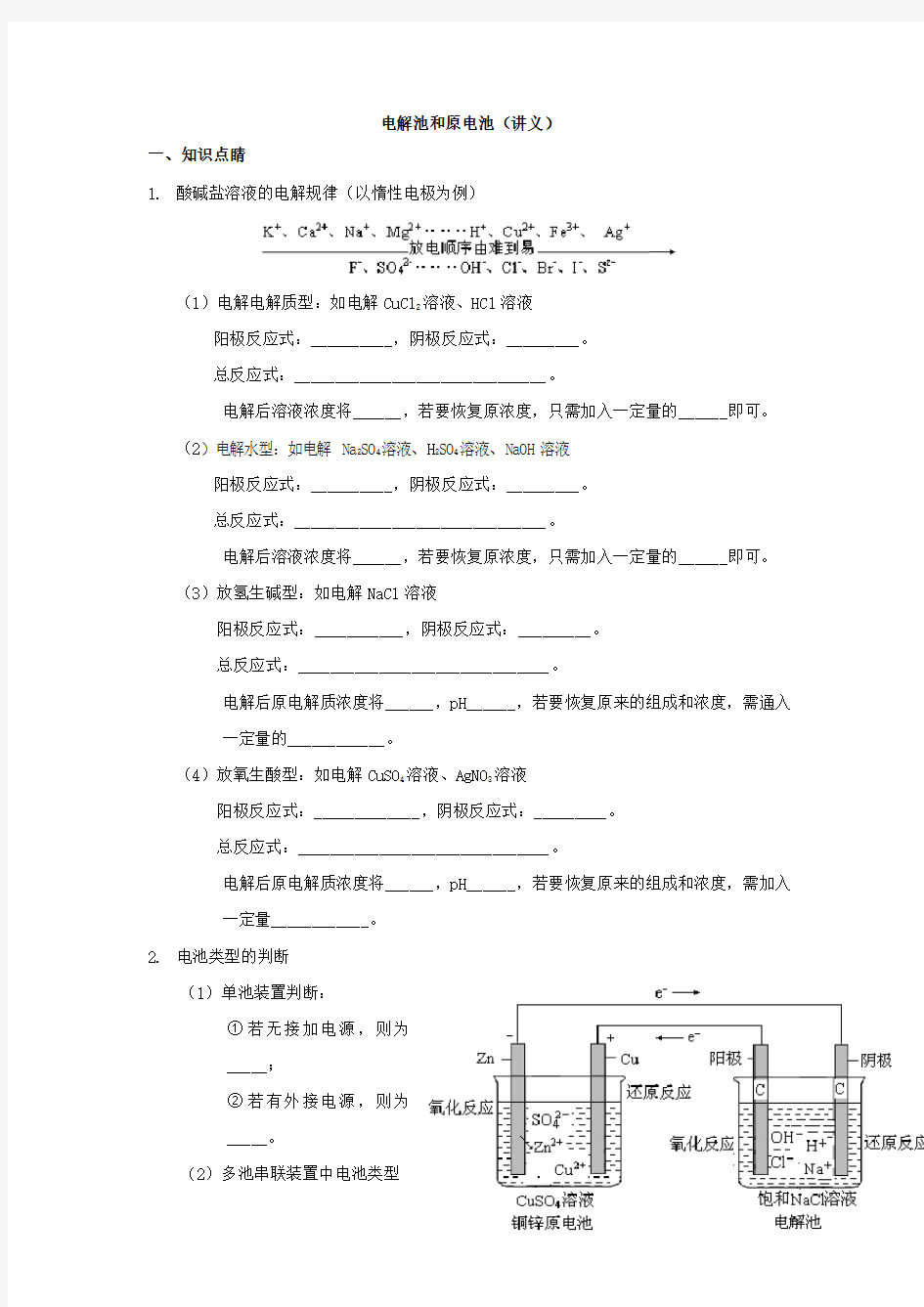 电解池和原电池(讲义)