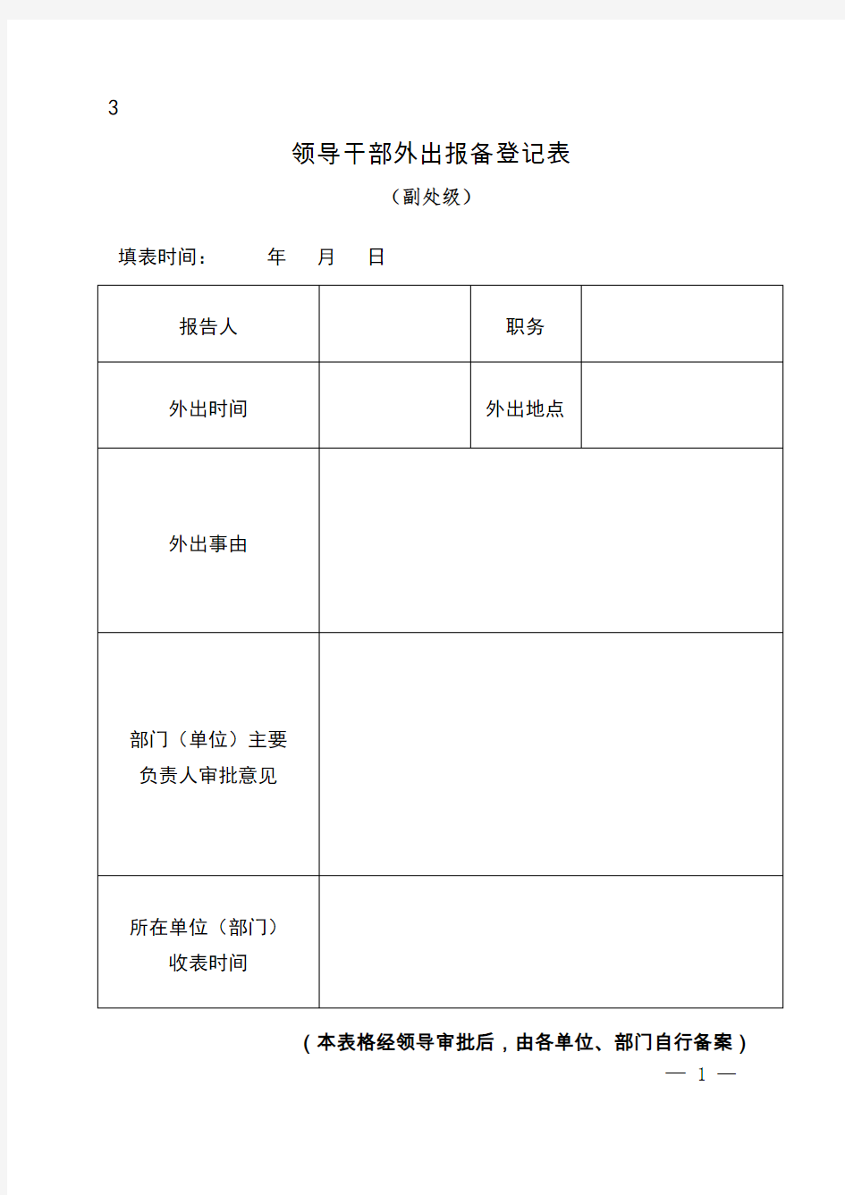 领导干部外出报备登记表(副处级)