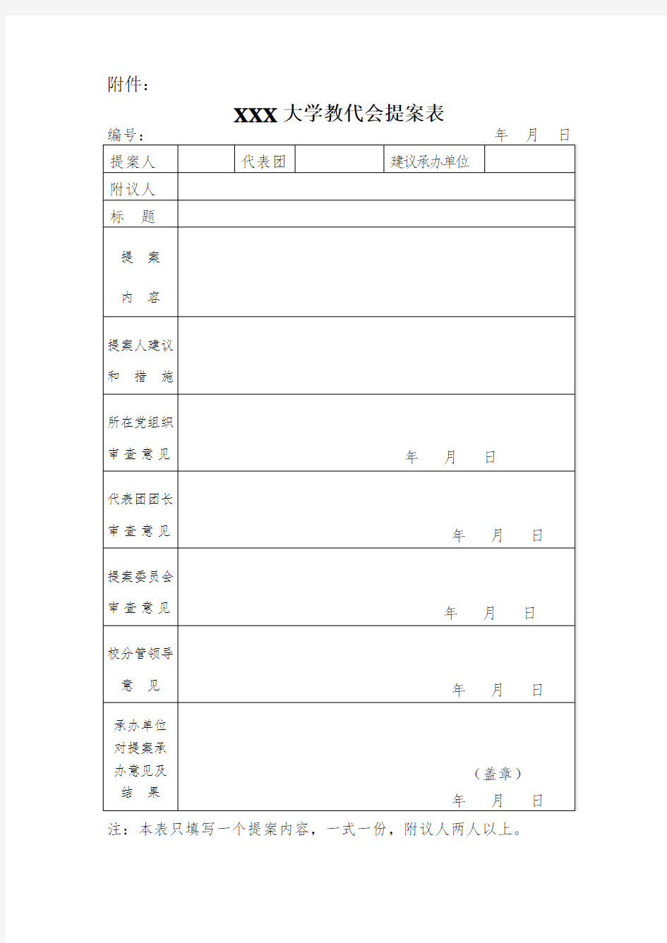 XXX大学教代会提案表