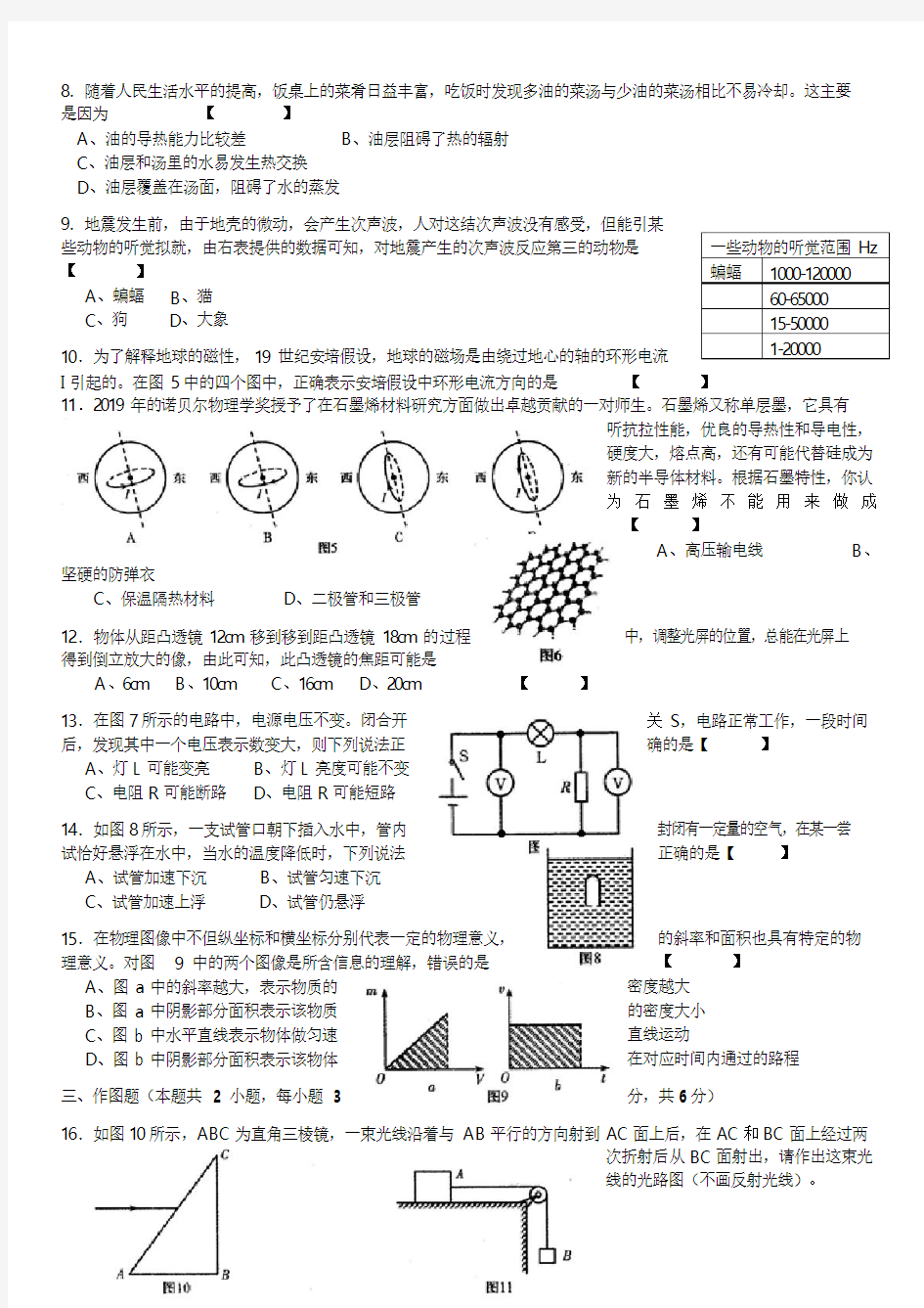 2019年全国初中应用物理知识竞赛预赛试卷及答案