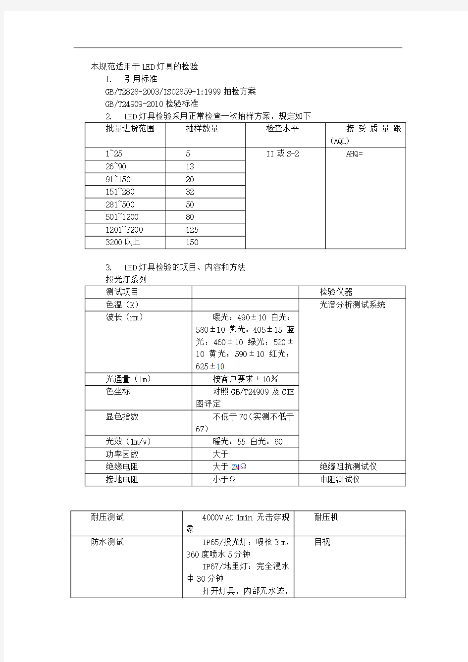 LED灯检验验收标准