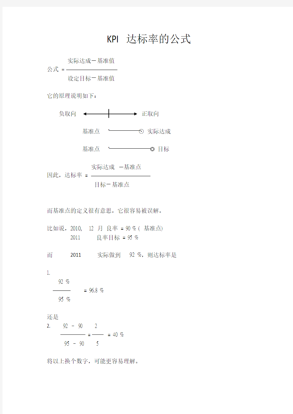 KPI达成率的公式