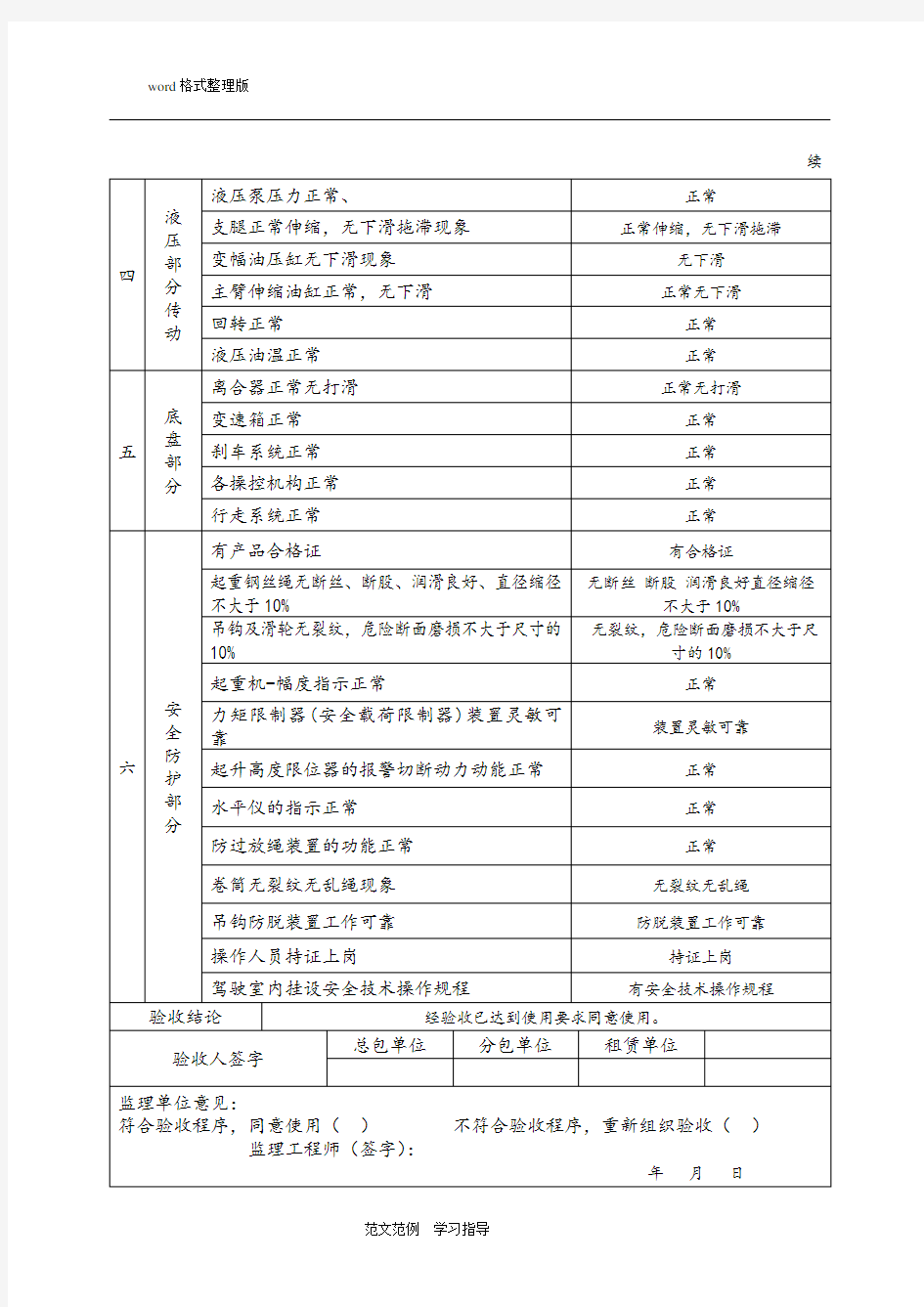 汽车吊检查验收表.doc