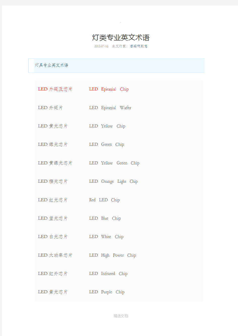 LED英文术语 汇总