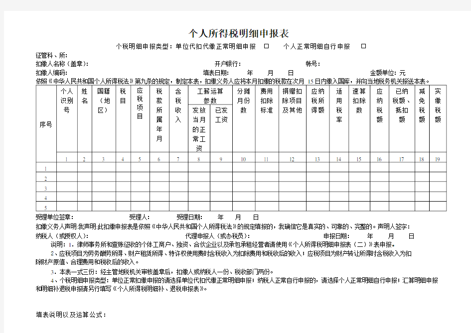 个人所得税明细申报表