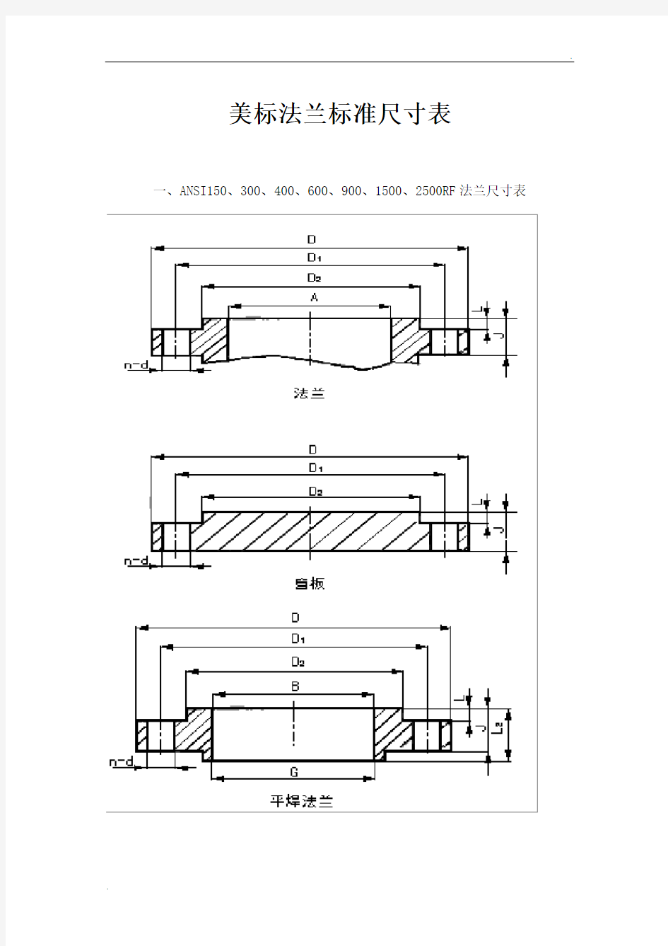 美标法兰标准尺寸表