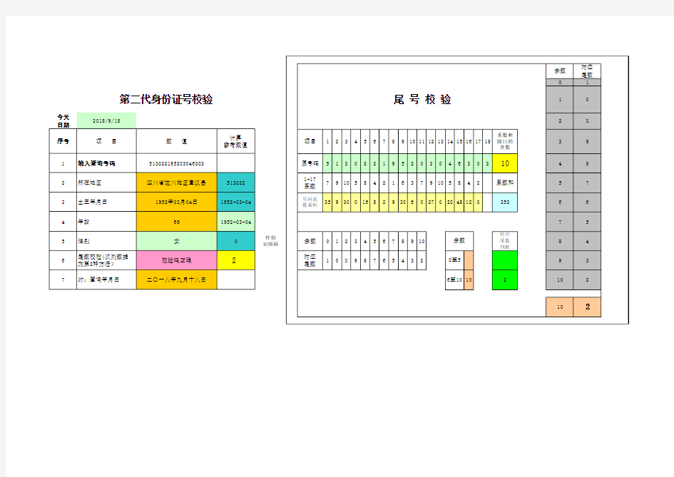 第二代身份证校验工具excel公式