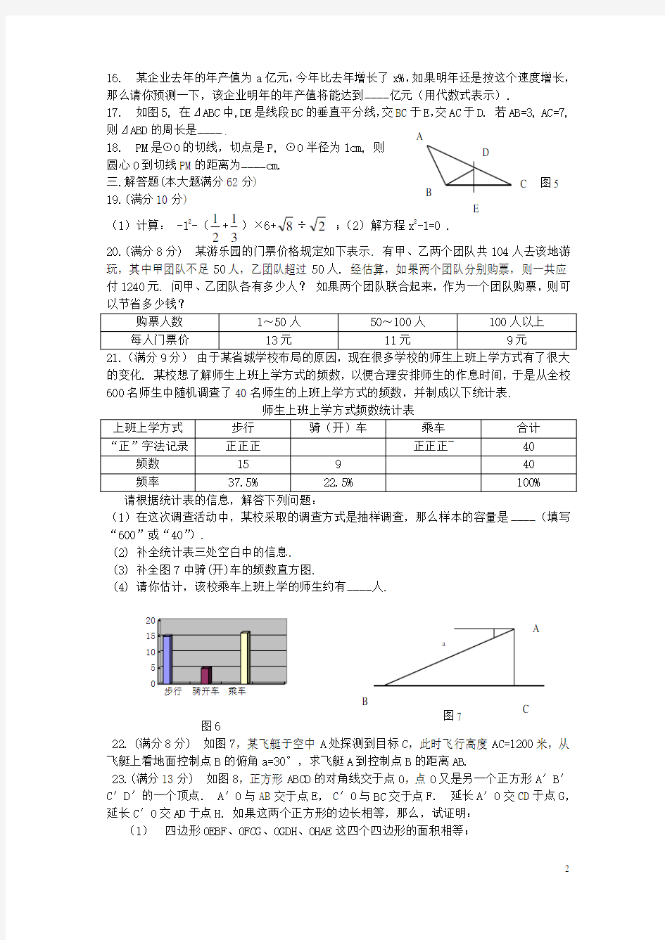 海南省中考数学模拟试题(1)