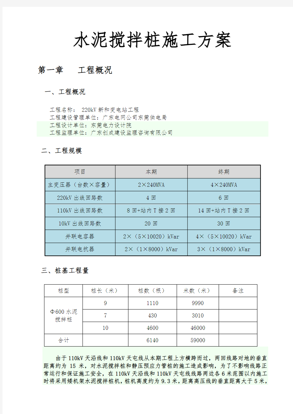 水泥搅拌桩工程施工设计方案