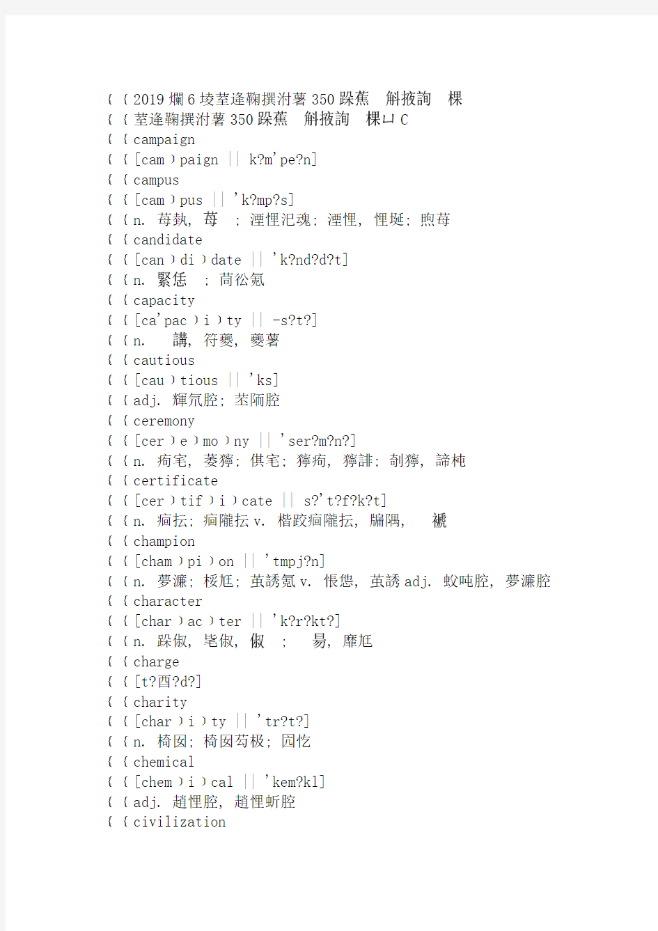 2019年6月英语六级听力350个考前必背高频词：C