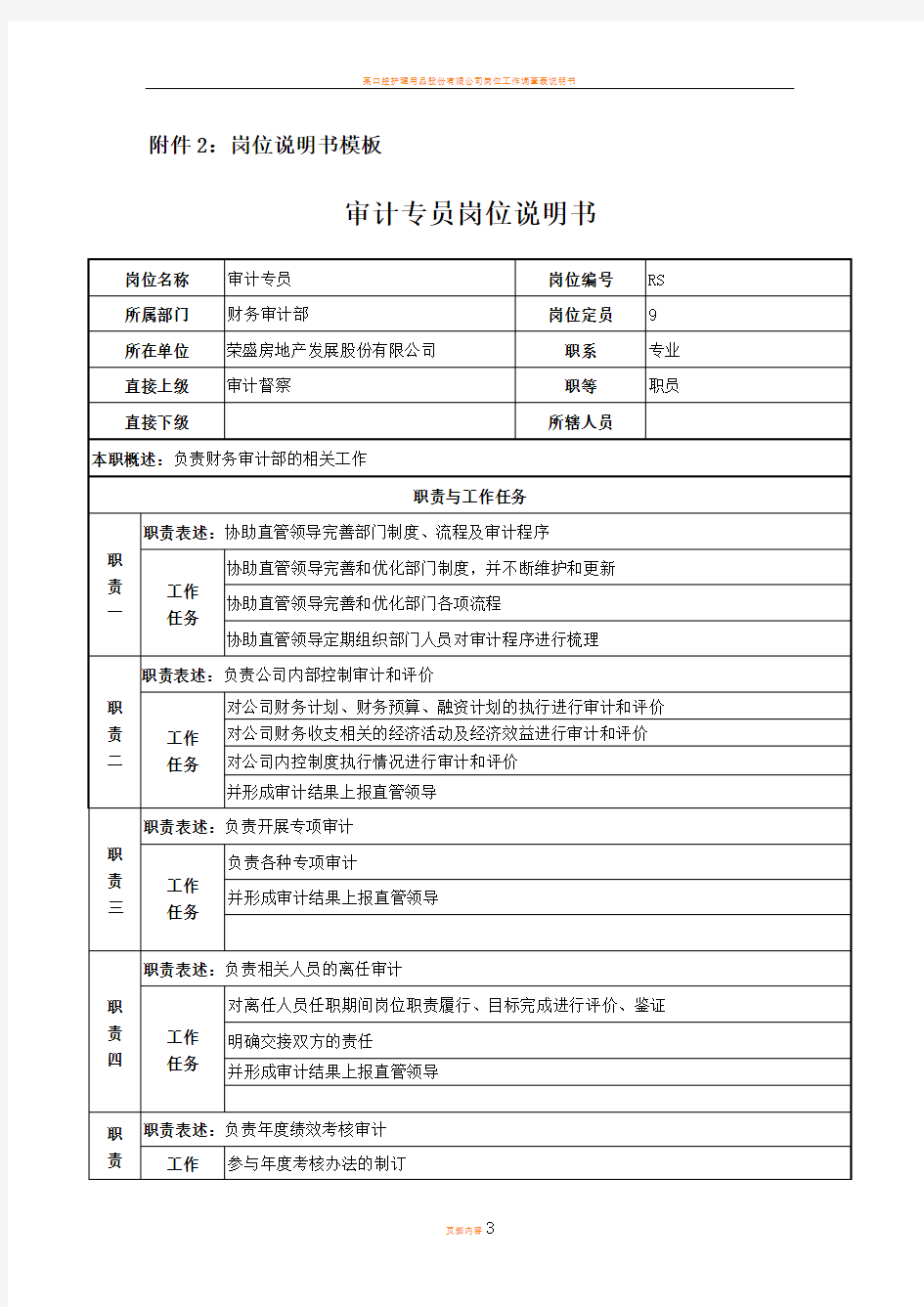 审计专员岗位说明书模板.DOC审计----副本