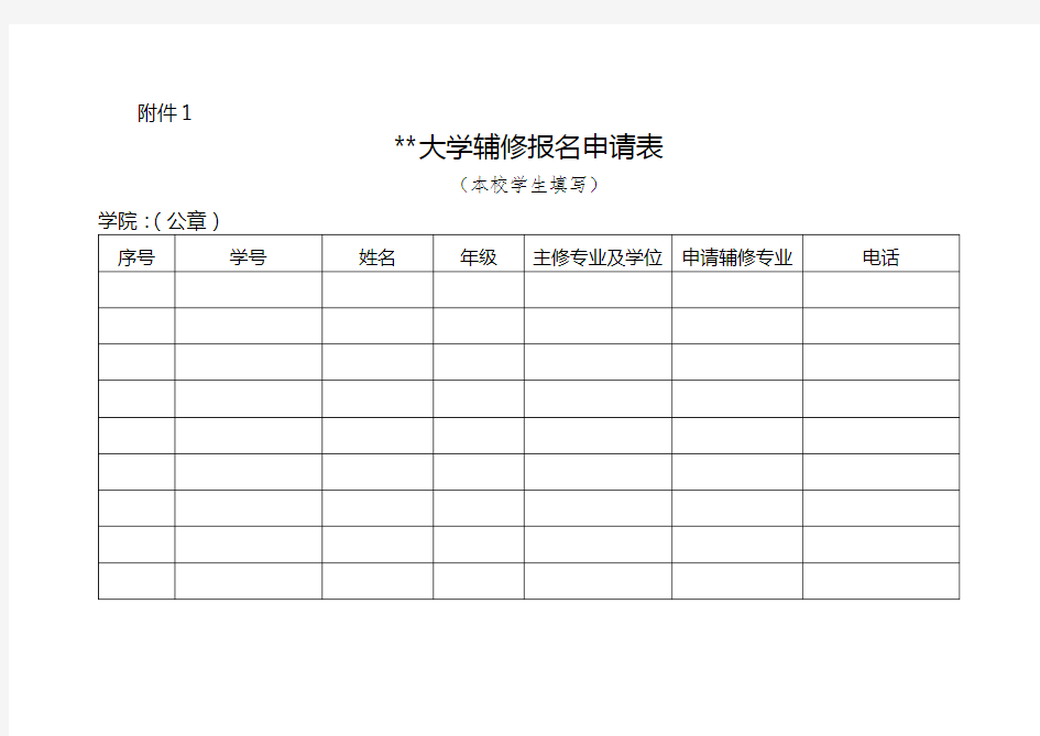 西南政法大学辅修报名申请表【模板】