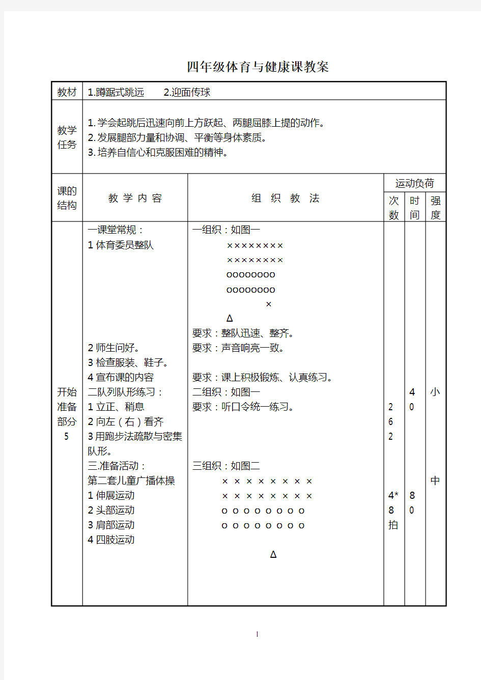 四年级体育与健康课教案