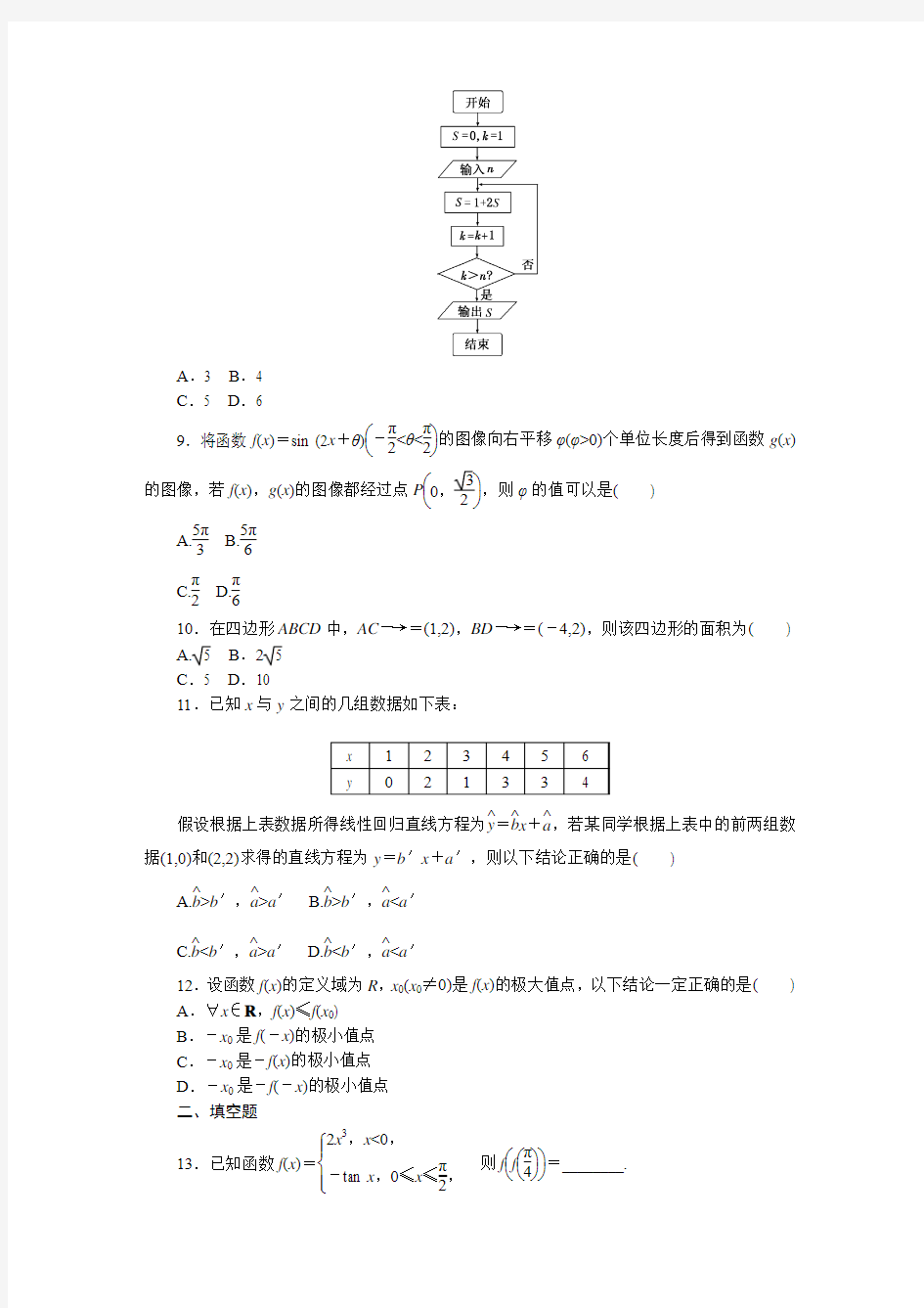 2013年普通高等学校招生全国统一考试(福建卷文科)