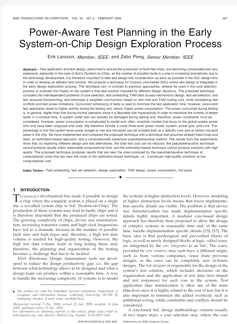 Power-Aware Test Planning in the Early System-on-Chip Design Exploration Process