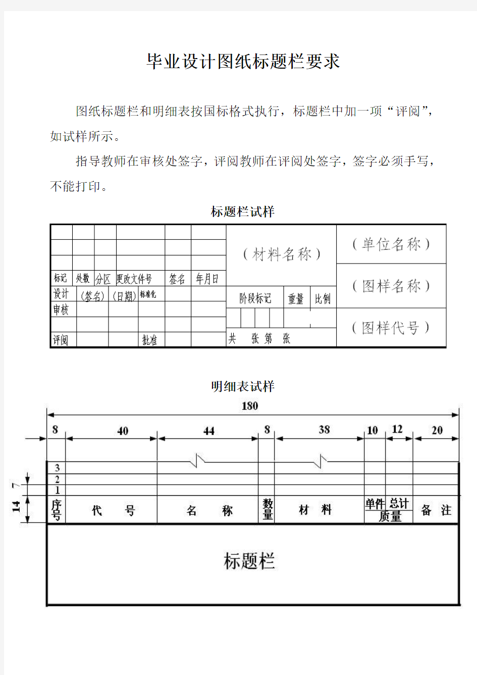 毕业设计图纸标题栏要求