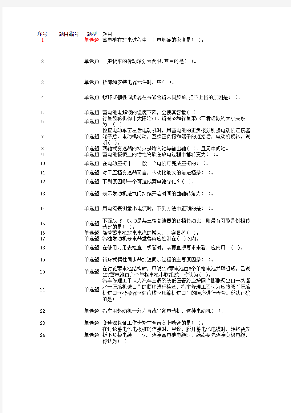 2015年汽车技能营销大赛理论28